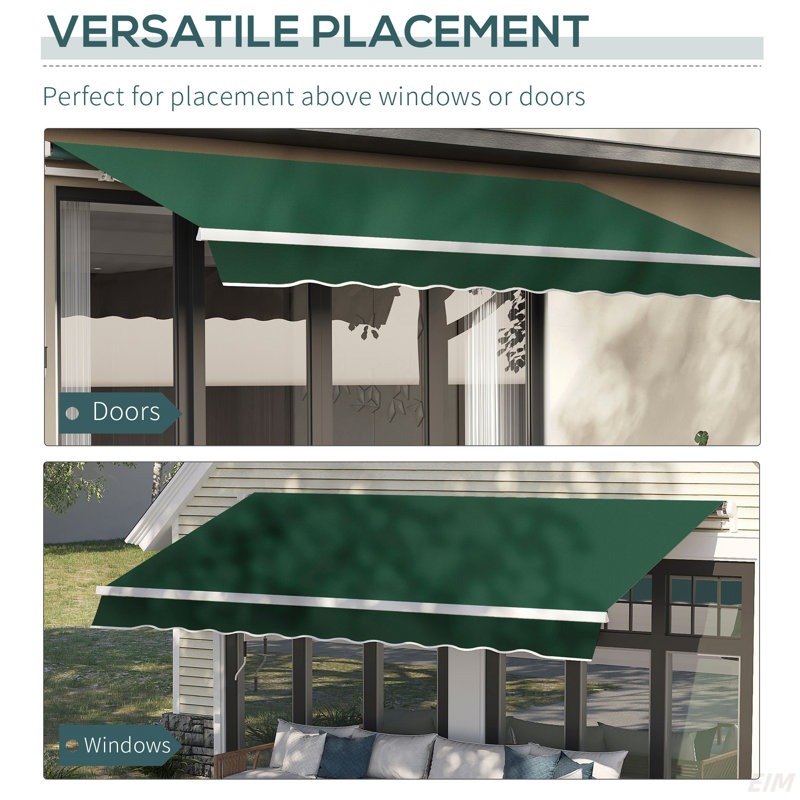 Retractable Awning Patio Awnings Sun Shade Shelter With Manual Crank Handle, 280G/M² UV & Water-Resistant Fabric And Aluminum Frame For Deck, Balcony, Yard