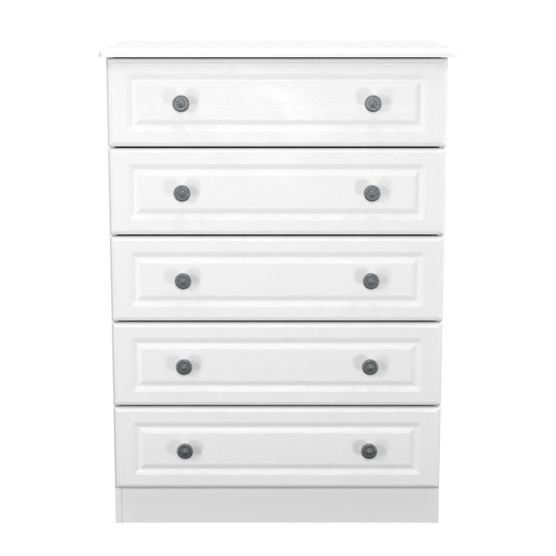 Fully Assembled Meansville 5 Drawer Chest, White