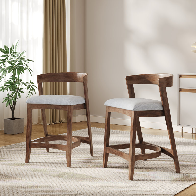 Tabouret de bar Avon, Coussin beige / structure en noyer