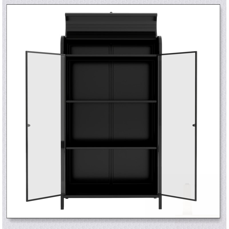 Storage Cabinet With Glass Doors, Flip-Top, And 4-Tier Display Shelves For Versatile Home Use