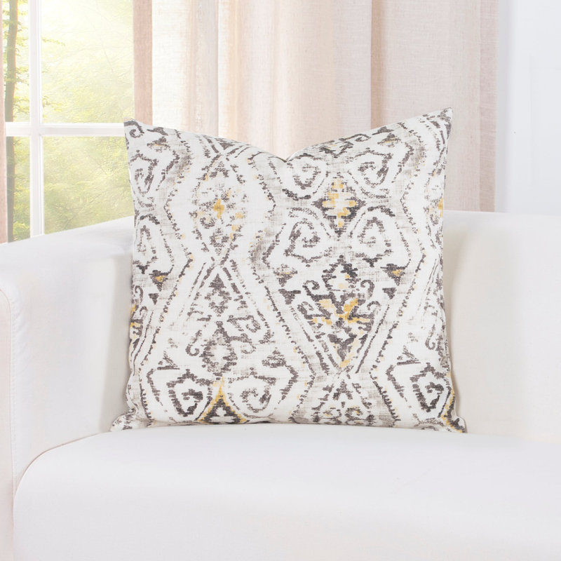 Geometric Linen Reversible Throw Pillow, Yellow/Gray/Off White, 26" x 26"