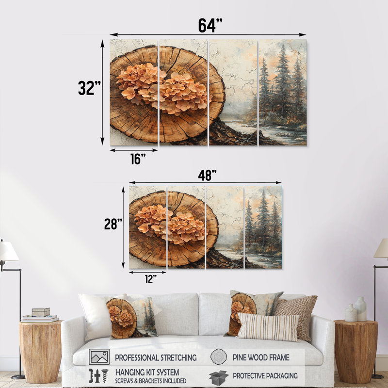 Forêt d'hortensias sur une glissoire en bois - Art mural hortensia - Art mural traditionnel sur toile, 4, H 28 po x l 48 po