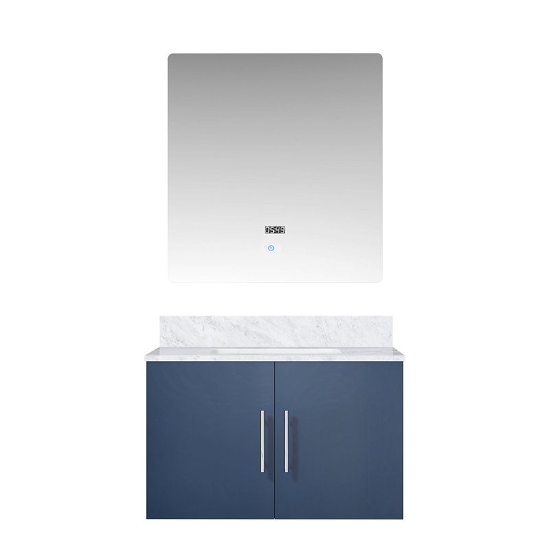 Meuble-lavabo bleu marine avec comptoir en marbre Miroir à DEL - fermeture en douceur, égratignure, tache de rangement généreuse, grand compartiment