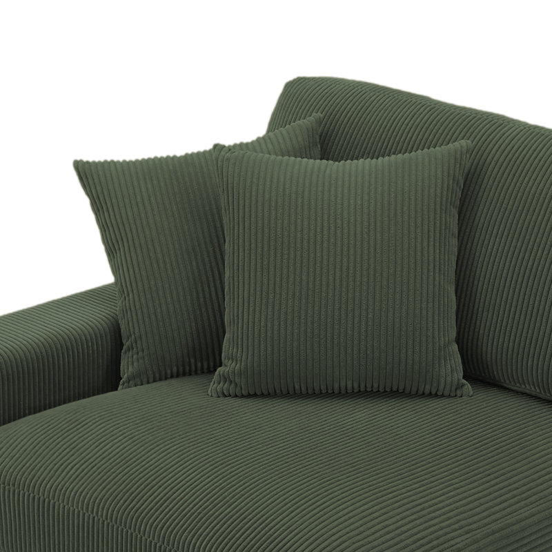 3 - Piece Upholstered Green Corduroy Modular Sectional Sofa with Pillow Back and Removable Ottoman, Green Corduroy
