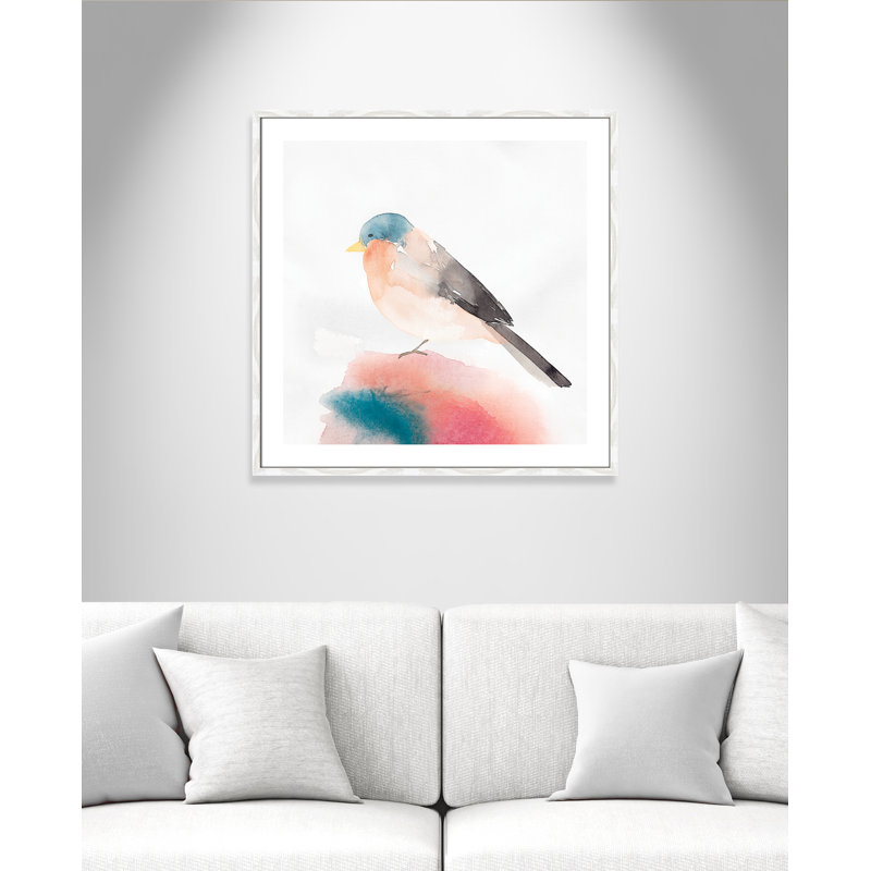 Chickadee II par Casa Fine Arts, Papier avec cadre à grain de bois blanc, Blanc, H 33,25 po x l 33,25 po x P 0,75 po
