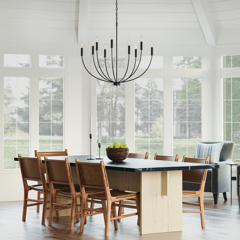 Ansley Matte Black 9-Light Metal Candle Chandelier