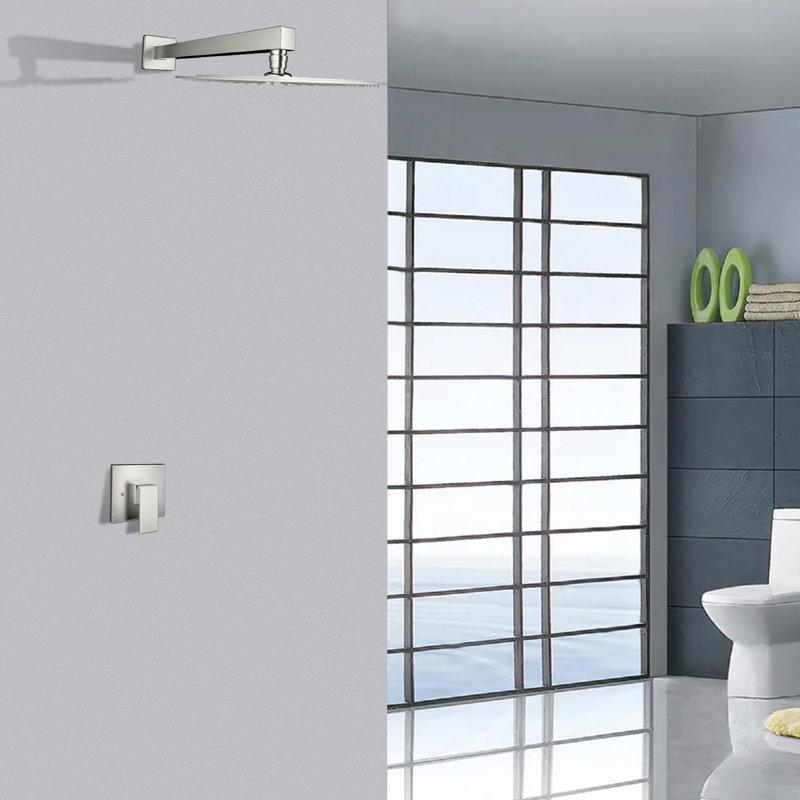 Brushed Nickel Square Rain Shower Head with Single Lever Handle