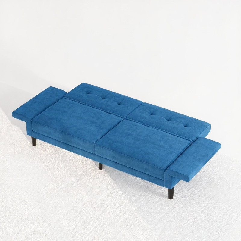 89" Futon Sofa Bed, With Adjustable Backrest & Armrest, Blue