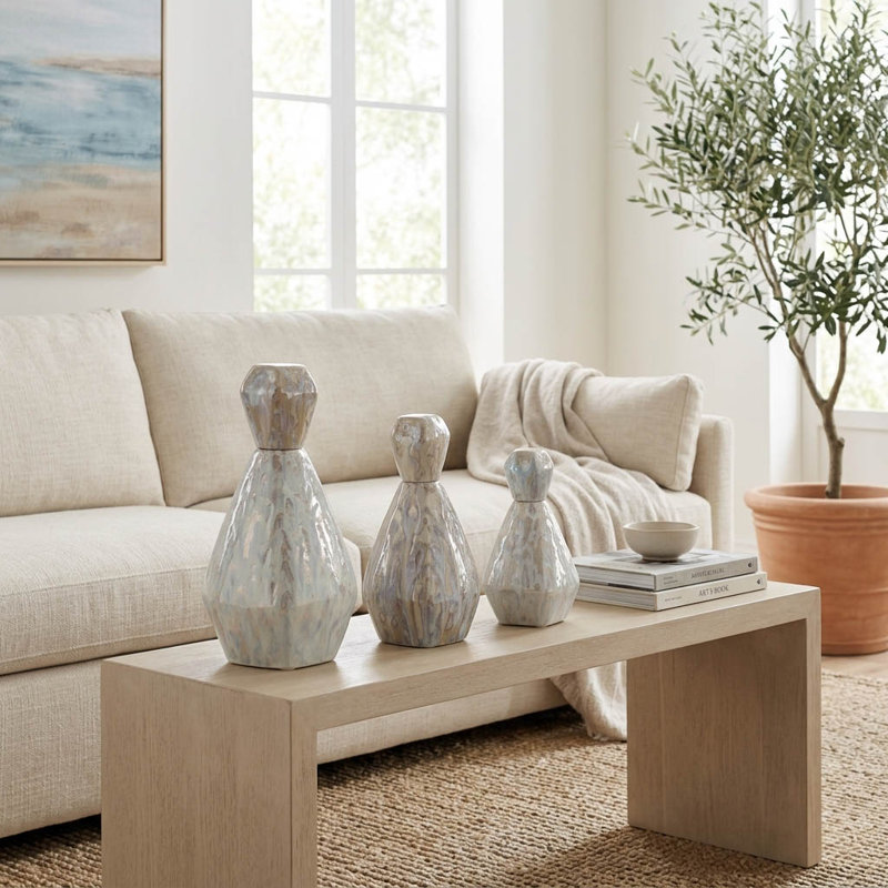 Élégants vases à fleurs en céramique à facettes en forme de bouteille pour la décoration intérieure, Gris