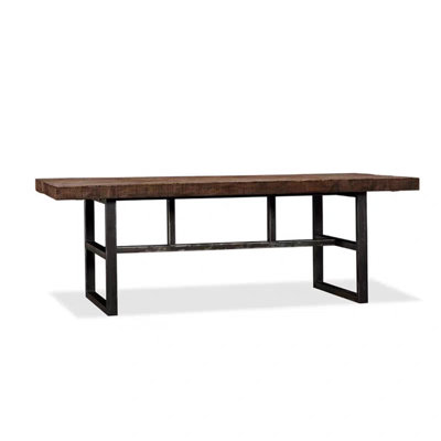 62.99" American Country Solid Pine Wood Dining Table with Vintage Distressed Finish & Black Metal Iron Legs