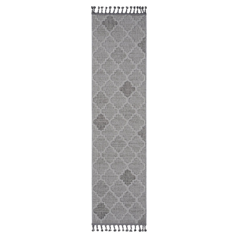 Tapis intérieur / extérieur 2X8 blanc / gris / treillis LOOM & LUXE, Tapis de couloir 2 pi 2 po x 8 pi