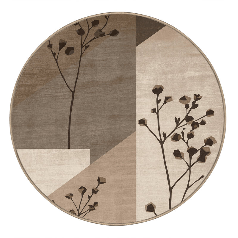 Tapis à motif géométrique beige lavable à la machine Parrilla Thym, Rond 3 pi
