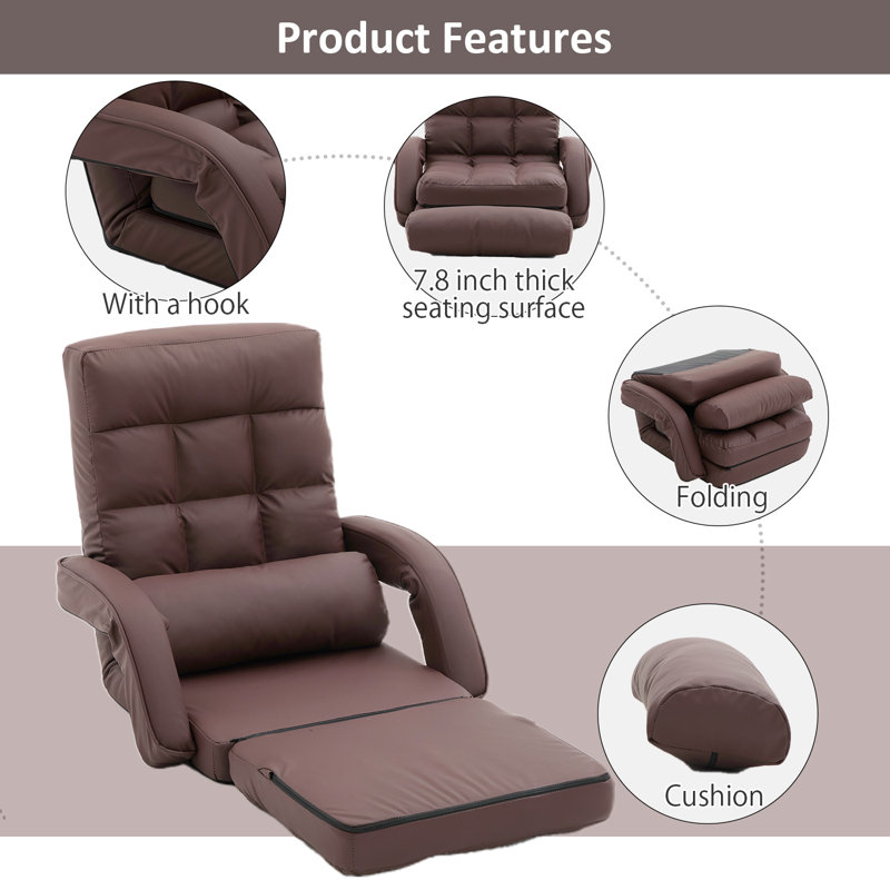 Fauteuil de jeu inclinable pour adultes avec accoudoirs, PU - brun