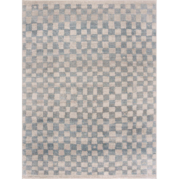 Wingard Contemporary Checkered Blue Area Rug
