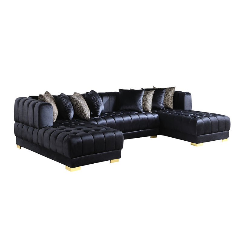 Canapé modulaire rembourré 3 pièces Khysen, Velours noir
