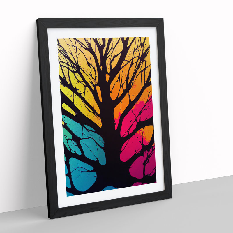 Vibrant Abstract Trees No.7 - Wall Art, 48cm H x 36cm W, Black Framed Paper, White