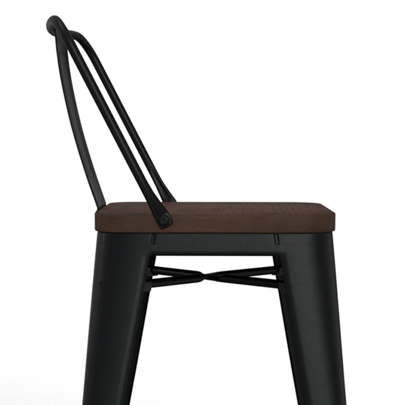 Rayne 24-Inch Black Metal and Wood Counter Height Stool Set