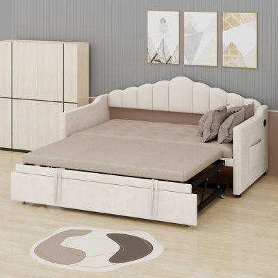 Daybed Featuring Adjustable Pop Up Trundle, USB and Type-C Charging, Plus Two Side Storage Pockets