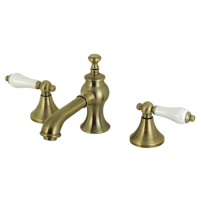 Kingston Brass Vintage Two-Handle 3-Hole Deck Mount Widespread Bathroom Faucet with Brass Pop-Up Drain
