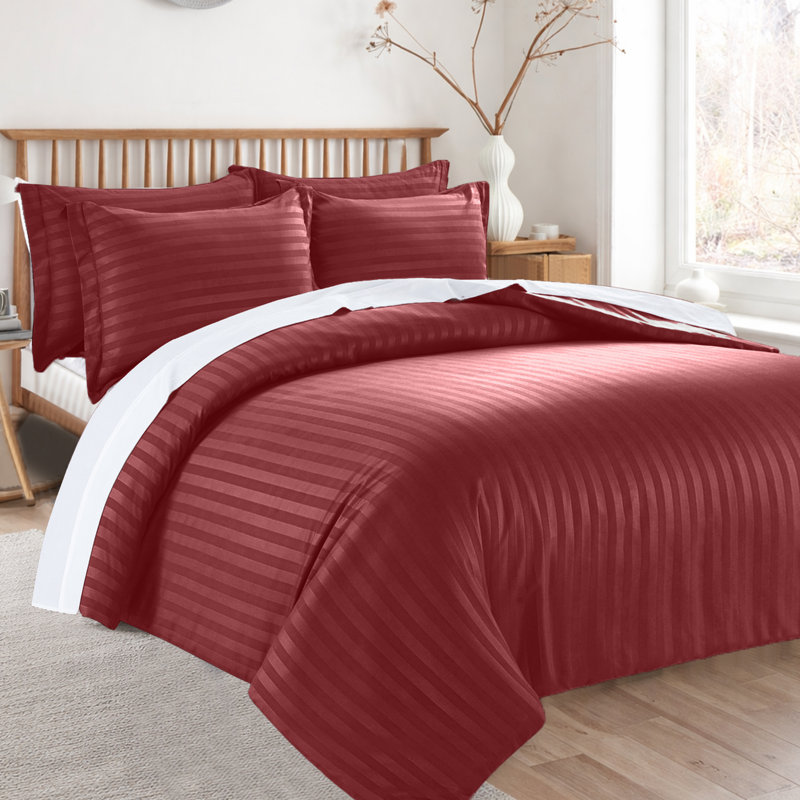Microfiber 250 TC Reversible Stripe Duvet Cover Set with Pillowcases, Burgundy, Single Duvet Cover + 1 Standard Pillowcase