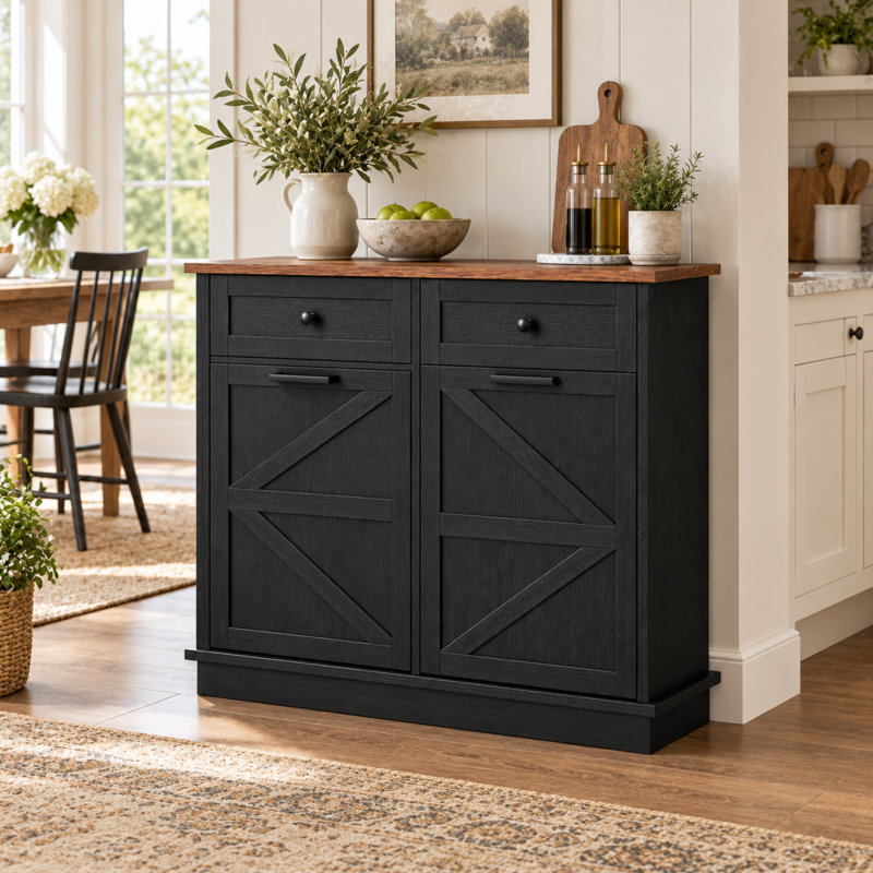 Double 10-Gallon Tilt-Out Trash Can Cabinet with Drawer