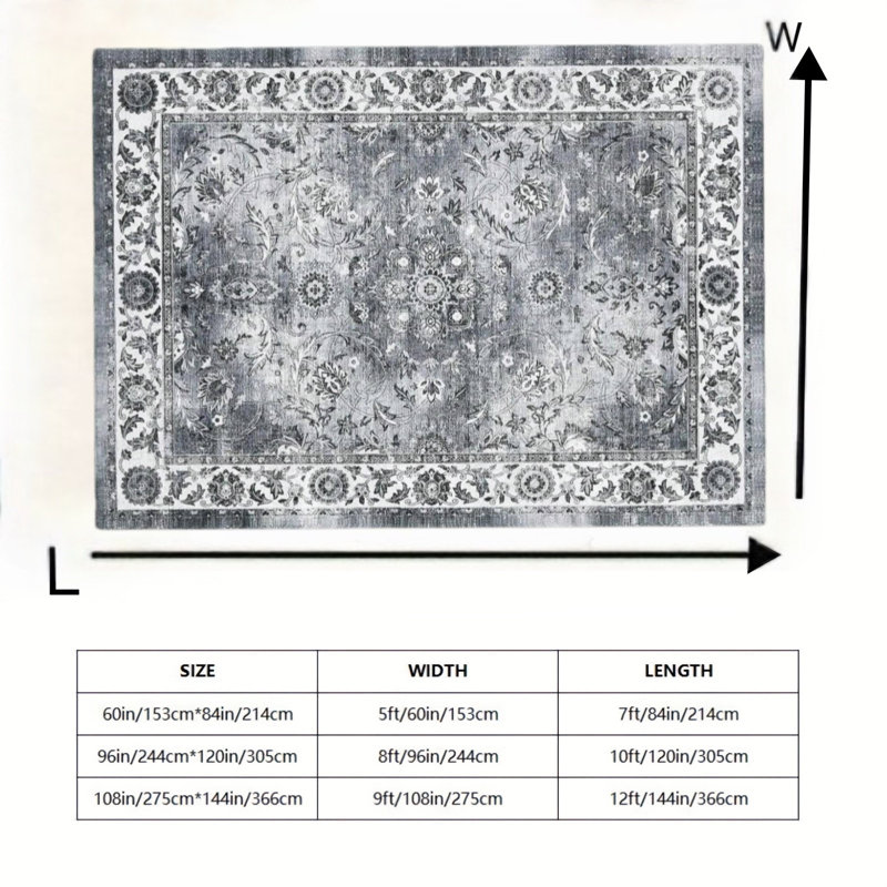Grand tapis - tapis lavable à la machine, tapis en velours pliable antidérapant, tapis à poils courts et à imprimé rétro doux