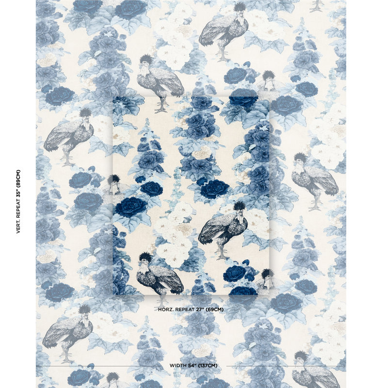 Schumacher x Mary McDonald Lady Hollyhock Fabric, Blue/White