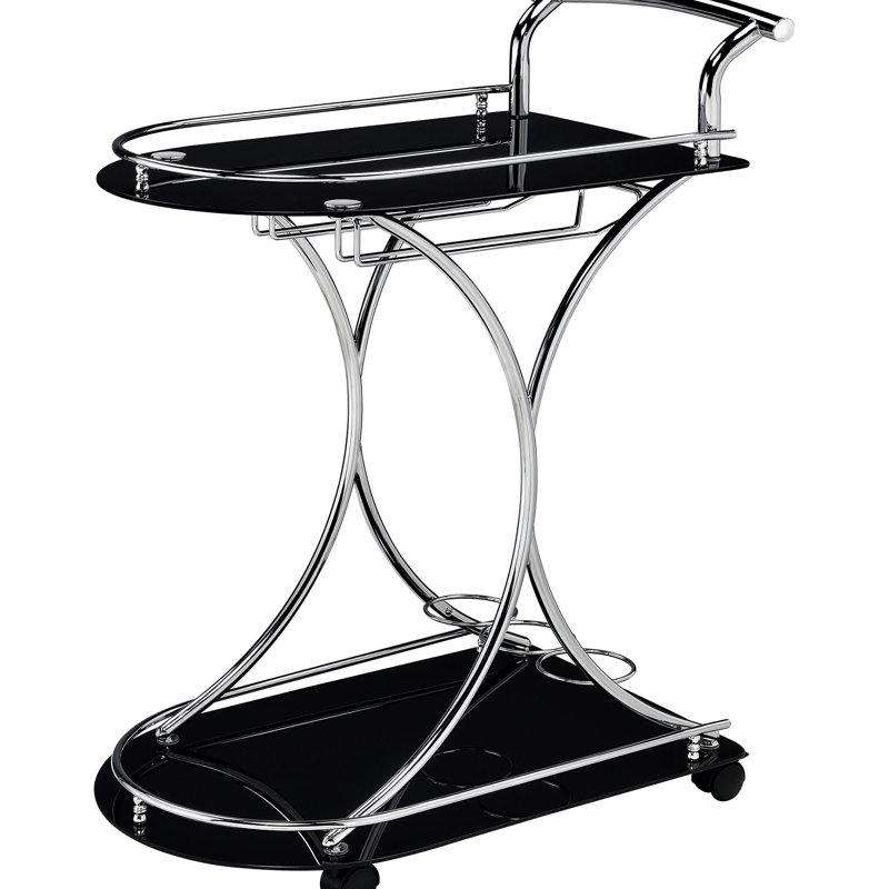 2 Metal Bar Cart With Black And Finish Glass Shelf For Dining Space, Enhancing Function Style, 34.55 Inches High Area, Combining Durability Mobility, 16.05 Deep