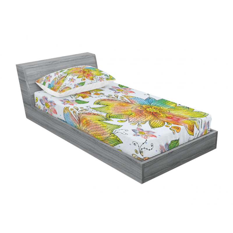 Ensemble de draps floral pour les pétales de fleur, Ensemble de draps pour lit simple avec drap-housse