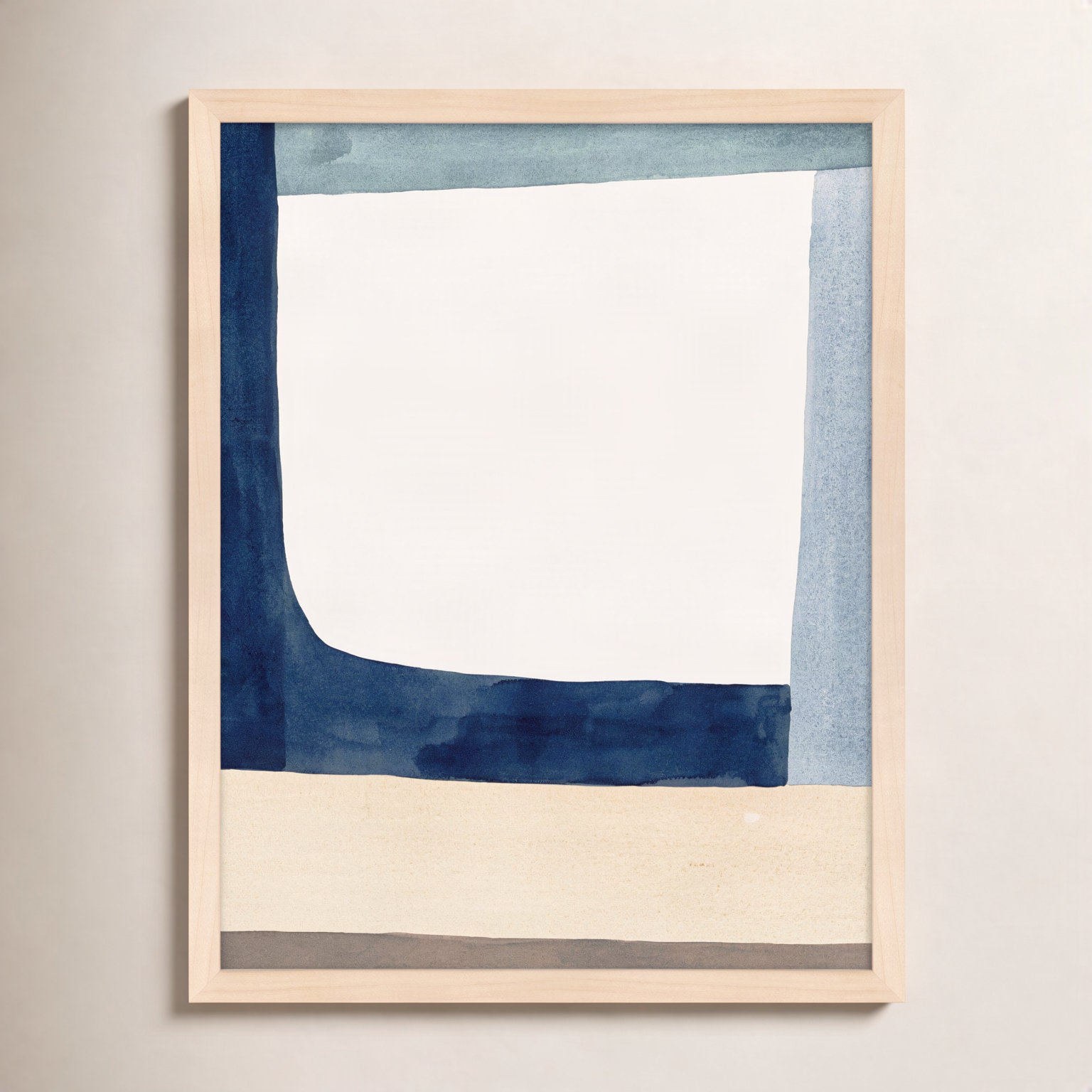 Composition In Blue 1 by Julia Balfour, 25" H x 20" W x 1.25" D, Maple Framed Paper