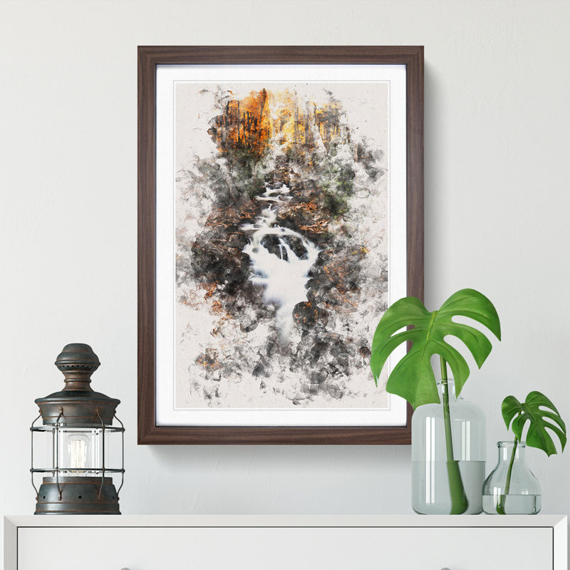 Woodland Stream - Single Picture Frame Print on MDF, Walnut Framed, 45cm H x 33cm W x 2cm D