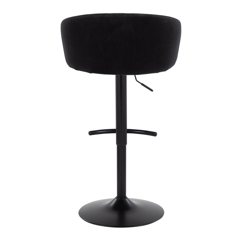 Set of 2 Adjustable Black Metal and Cream Velvet Swivel Barstools