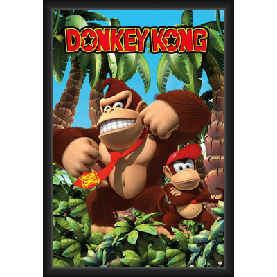  Officiellement sous licence Donkey Kong - Jungle - affiche d'art encadrée - 24 po x 36 po - Cadre en bois d'ingénierie robuste avec verre plexi - prêt à être accroché