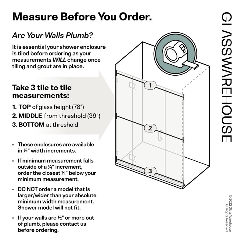 Stellar 65.5 in. x 78 in. Fully Frameless 3 Panel Inline Hinge Shower Door, Brushed Nickel