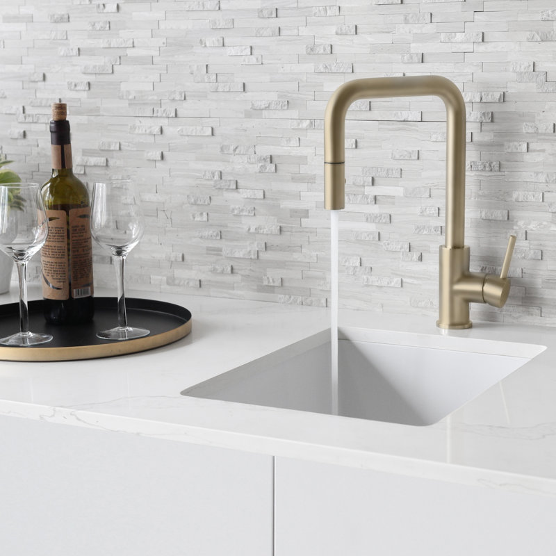 Modern Faucet Stylish Rivo One-Handle Pull Down Kitchen Faucet, Brushed Gold