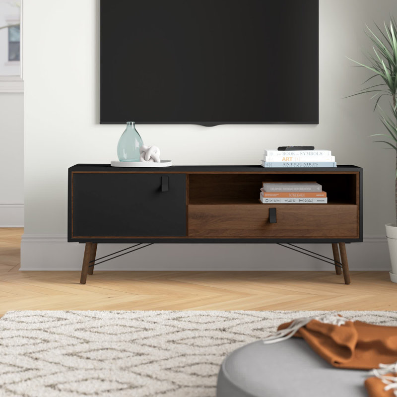 Rodger Unfinished TV Stand, Black Matte/Walnut