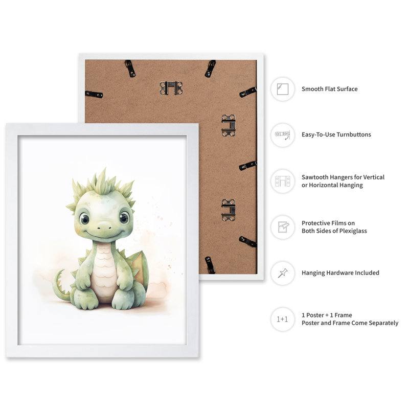 Bébé dragon en peluche, Poster, White Framed, 16"H x 20"W