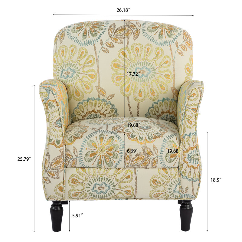 28.5" Floral Fabric Accent Sofa Chair with Rolled Arms and Birch Legs