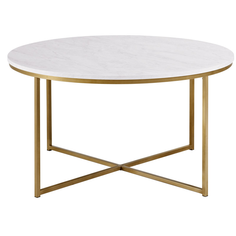 Levinson Cross Legs Coffee Table, White Marble, Gold