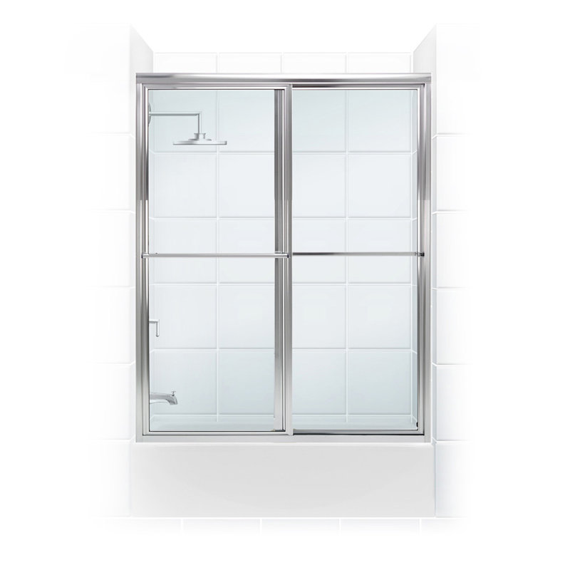 Newport Series Framed - W x 58'' H Sliding Door Framed Tub Door with, Brite Silver (Chrome), Clear