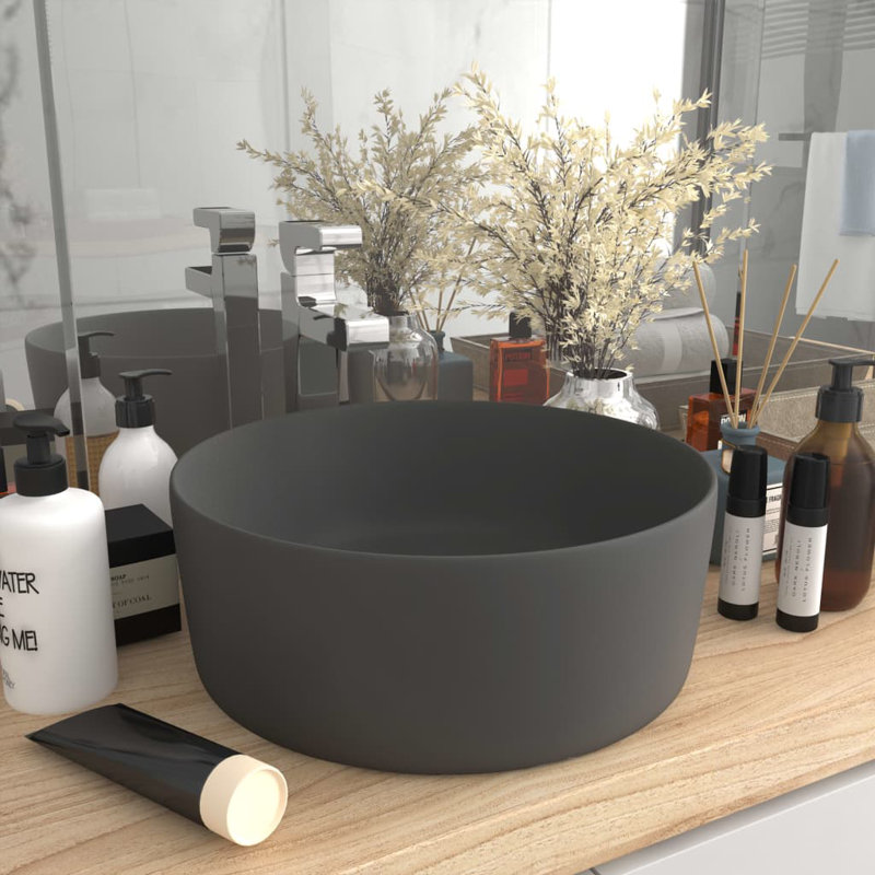 Belfry Bathroom Katha 400mm L x 400mm W Ceramic Circular Sink, Dark Grey