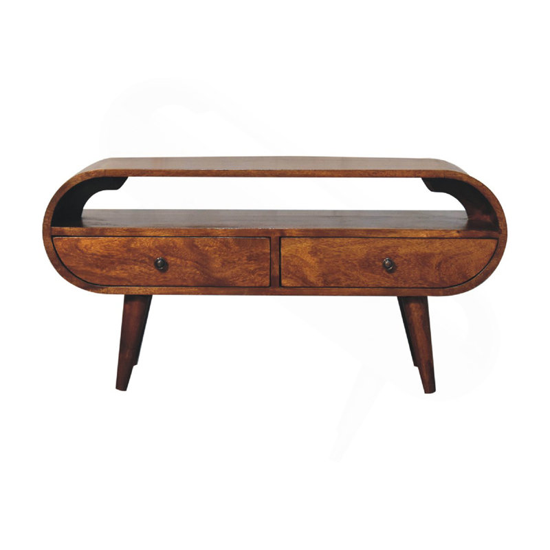 Chestnut Circular TV Stand, 2-Drawers, Open Slot, Nordic Legs, Brown