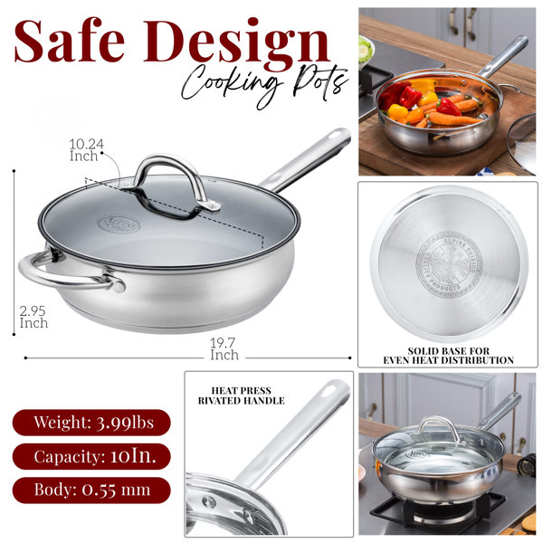 Alpine Cuisine Stainless Steel Dutch Oven with Lid & Easy Cool Handle, Food  Grade Stainless Steel Heavy Duty, Commercial Grade Healthy Cookware