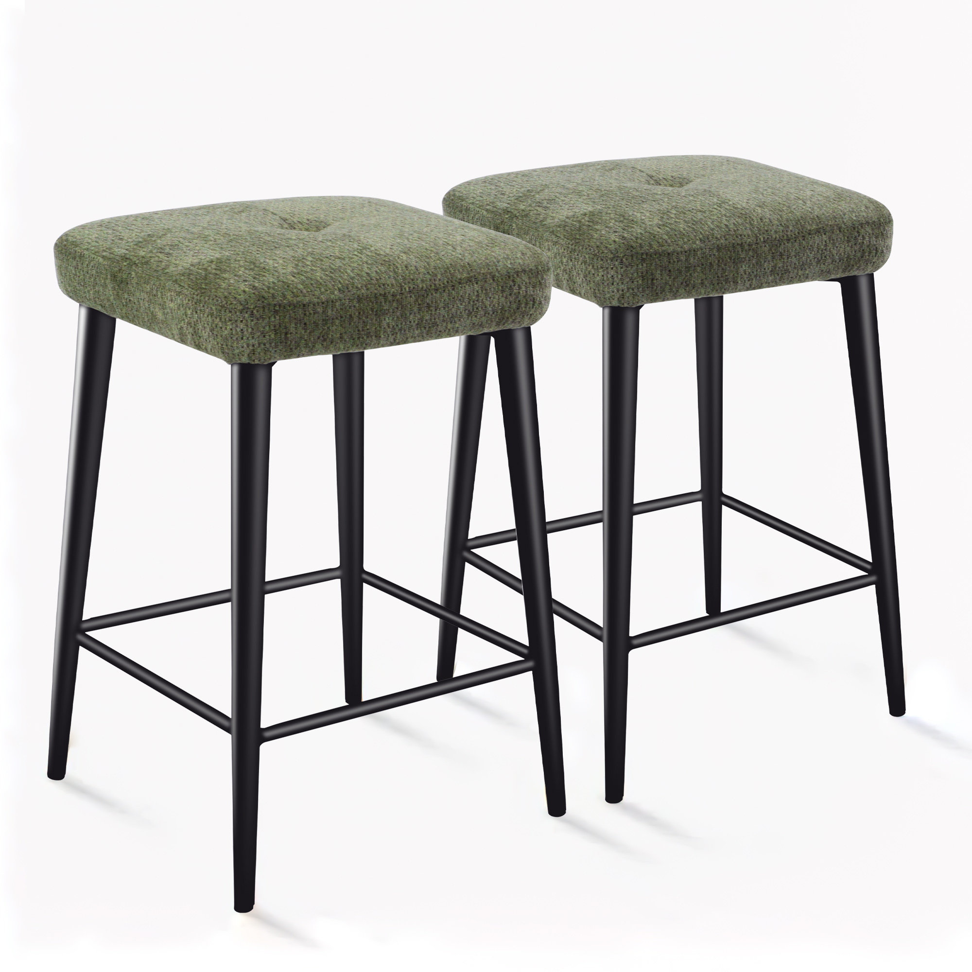 George Oliver Hannha Upholstered 24'' Counter Stool with Metal Frame ...