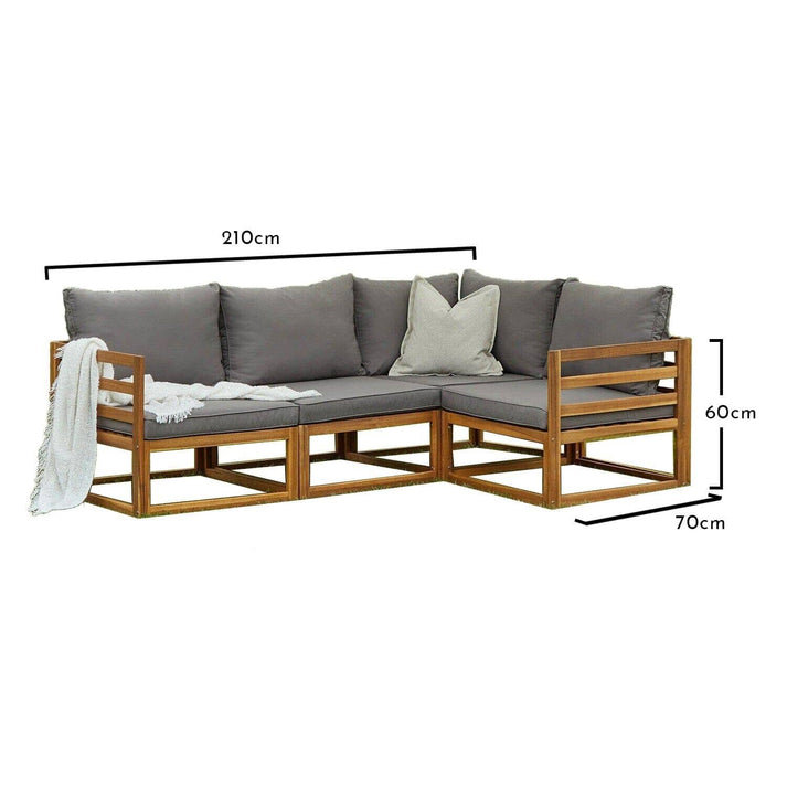 Rimasha 4 Seater Wooden Garden Corner Sofa Set - Grey, Beige