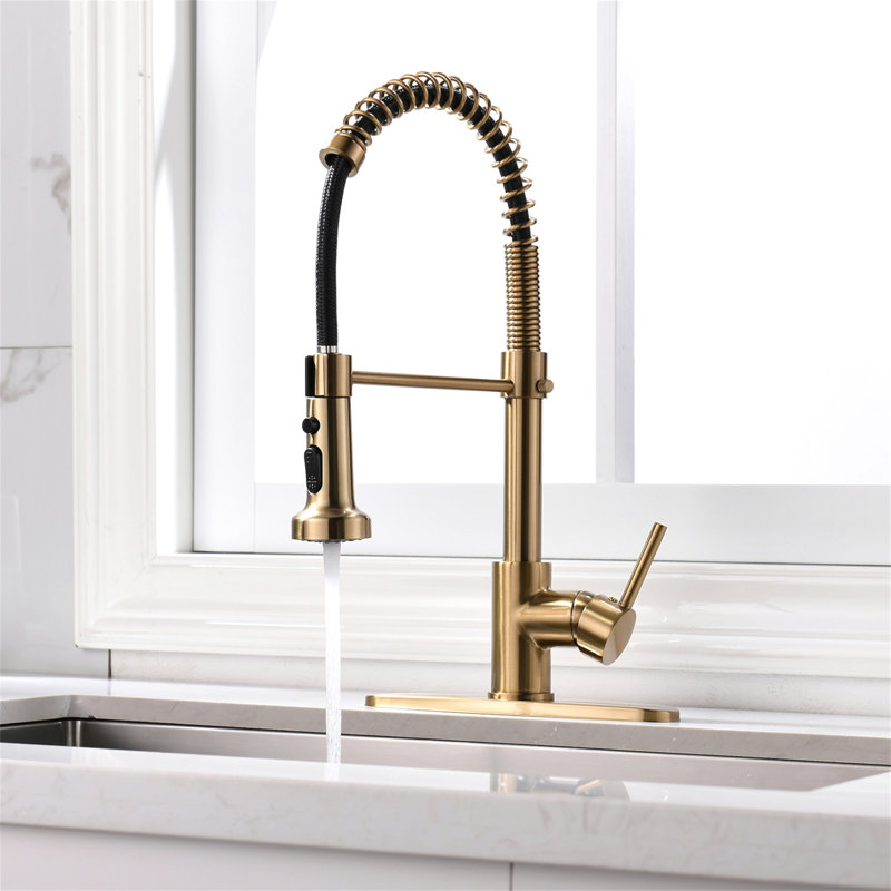 Kitchen Faucet With Pull Down Sprayer, Single Handle Single Lever Kitchen Sink Faucet With Deck Plate