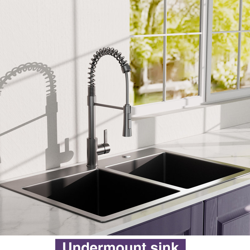 Gunmetal Black Stainless Steel Kitchen Sink - 33 In. L X 22 W 9 D, 18Gauge, With Drain And Faucet Installation 18Gauge Steel, Strainer