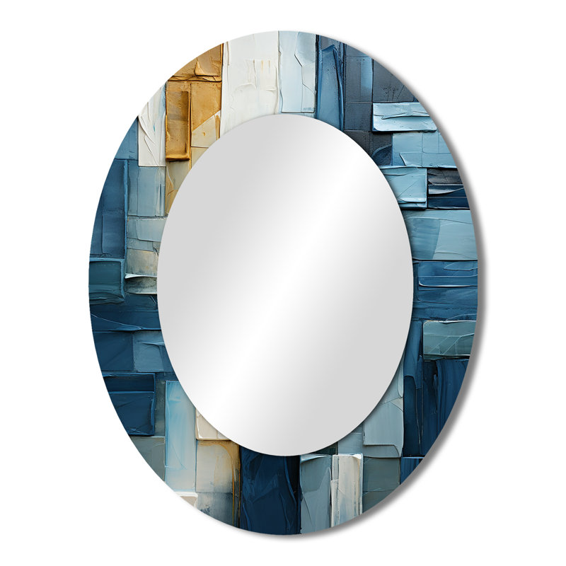 Abstract geometric square fusion - Blue Oval Wall Mirror Decor, 43" H x 33" W