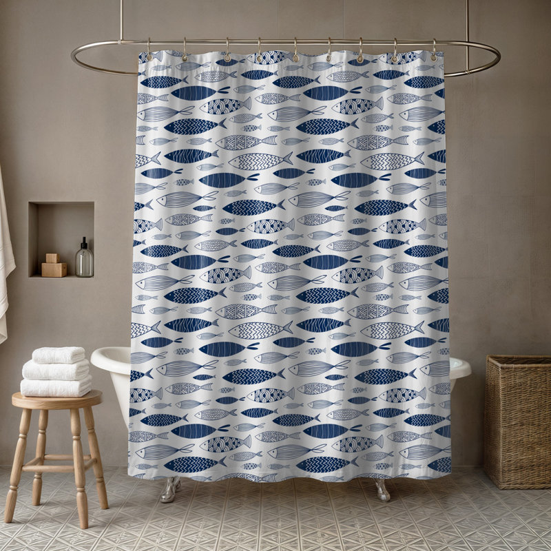 Leeann Animal Print Single Shower Curtain, White/Blue