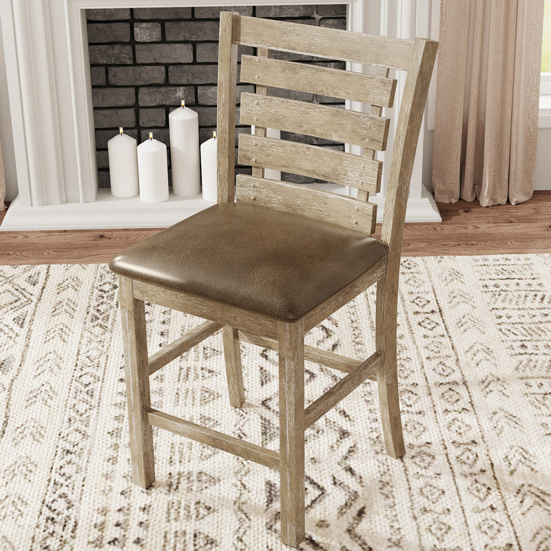 Set of 2 Dining Counter Height Chairs Modern Farmhouse Rustic Look Distressed Design Ladderback Solid Wood